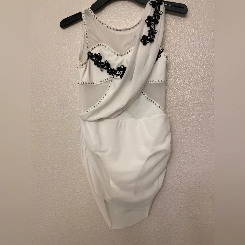 WEISSMAN Balera custom Dance white black Costume Mesh Drape Dress D11450 LC